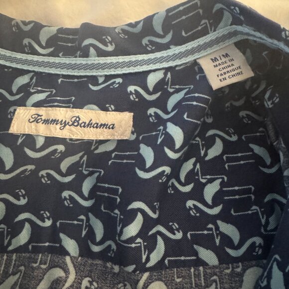 Mens Tommy Bahama Go Flamingo SS Shirt Ocean Deep - Picture 3 of 8